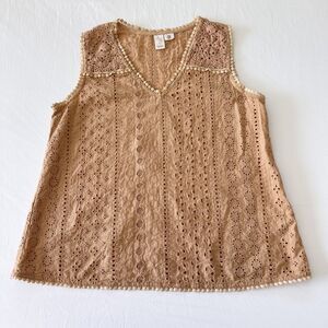 Joie Eyelet Lace Tank Top Beige XS Boho Crochet Trim 100% Cotton
